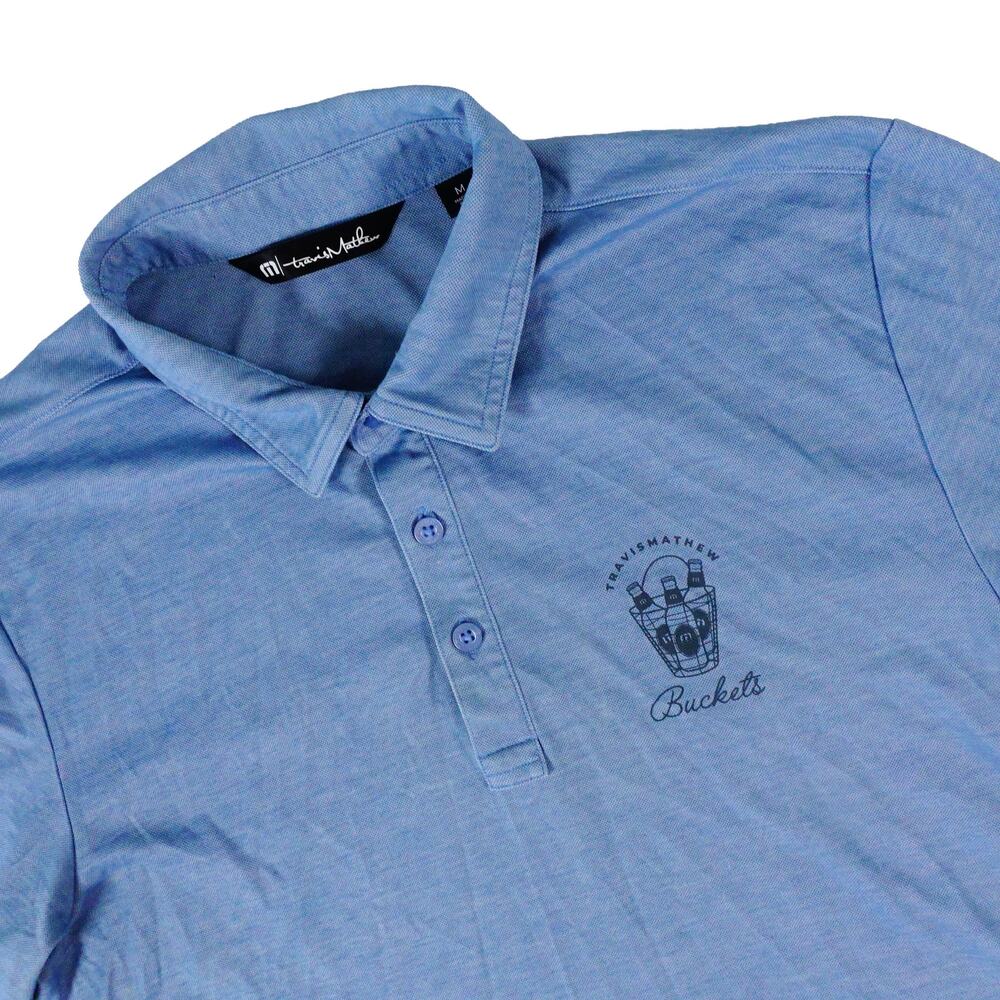 TravisMathew Pima Buckets Range Blue Performance Golf Polo Shirt Men's Medium